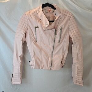 Voyelles Women's Faux-Leather Moto‎ Jacket Pink Y2K 90s Grunge Festival Sz 38